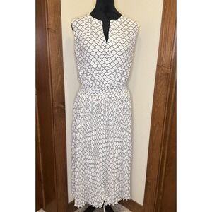 T Tahari Women's Printed Split-Neck Fit & Flare MIDI Dress - Dotted White - M